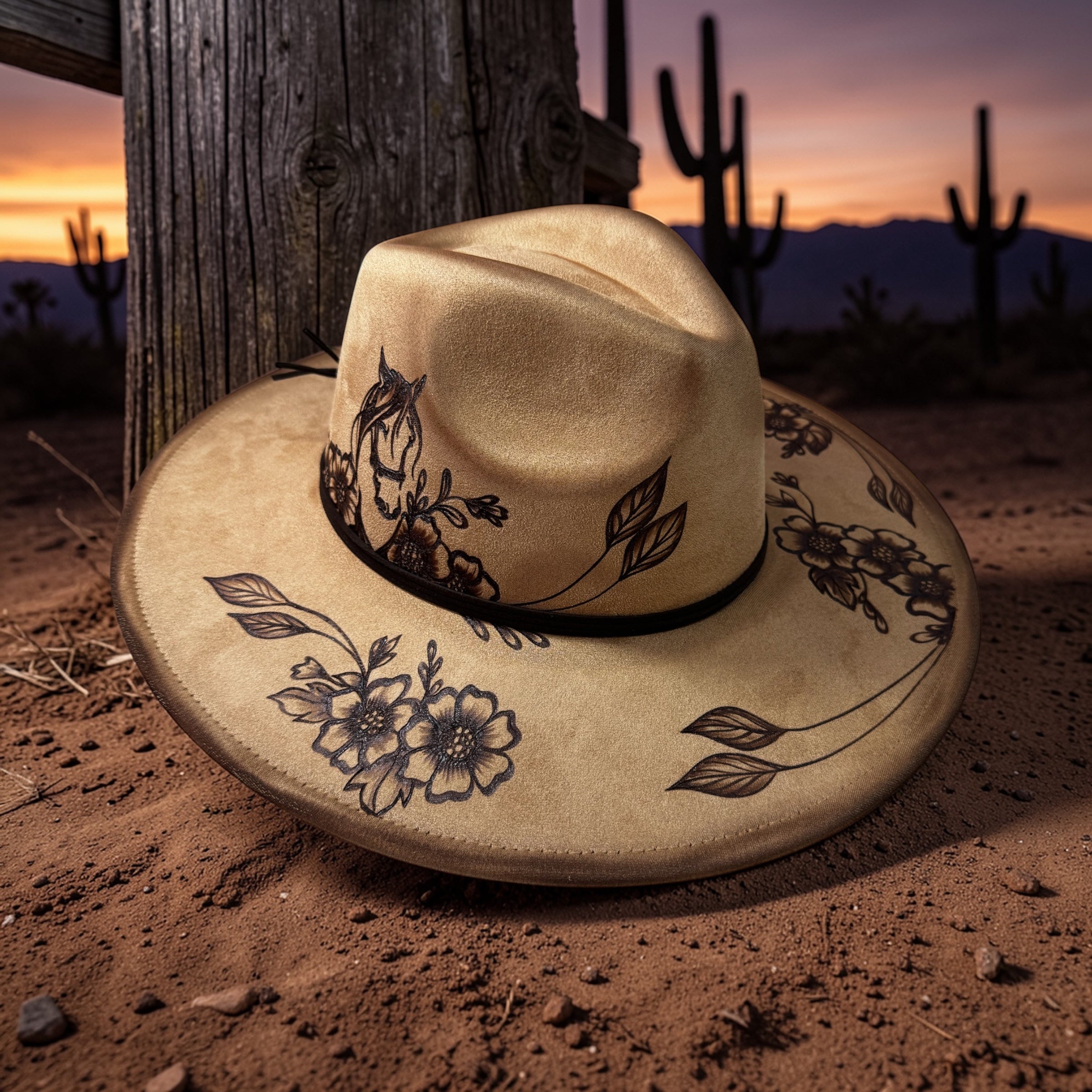 Wild Wrangler - Burned Wide Brim Fedora